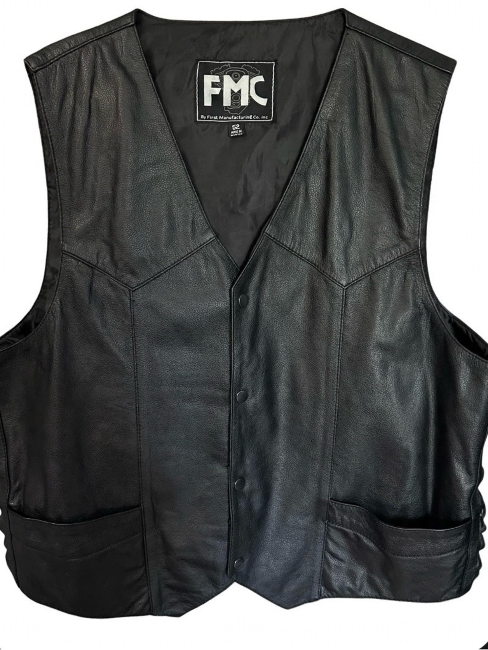 Vintage Y2K FMC First Manufacturing Co. Black Leather Biker Vest Men's 52 / 2XL